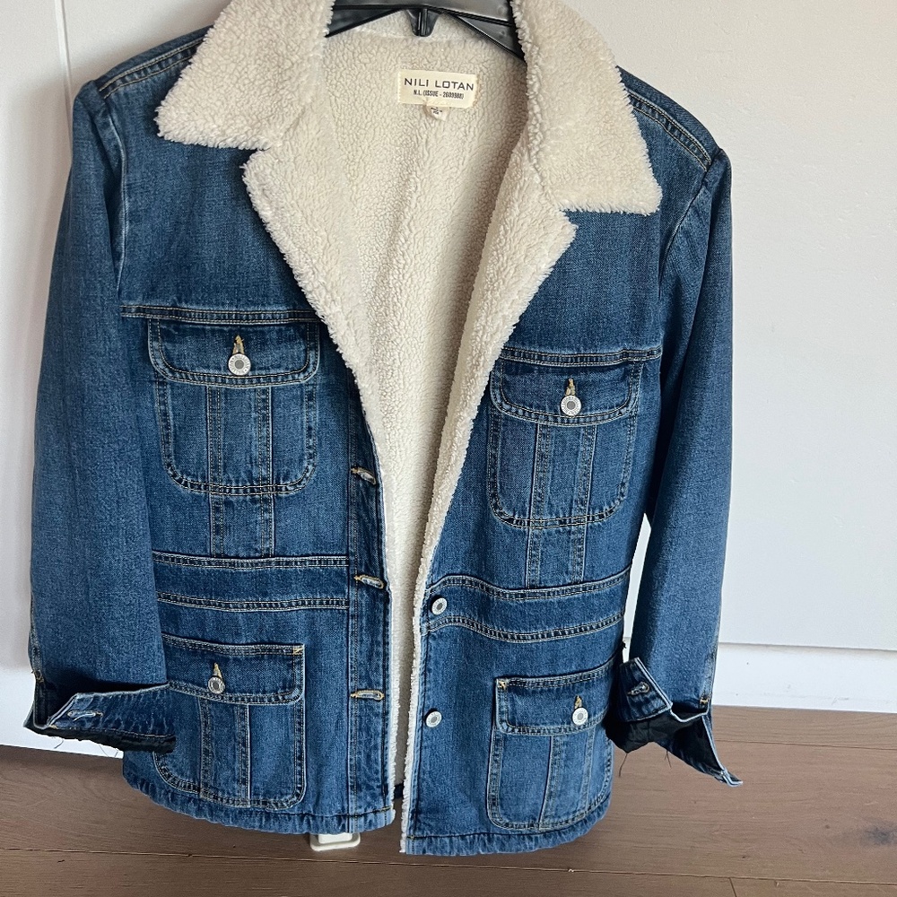 Nili Lotan Scarlett faux Shearling denim jacket in a size small